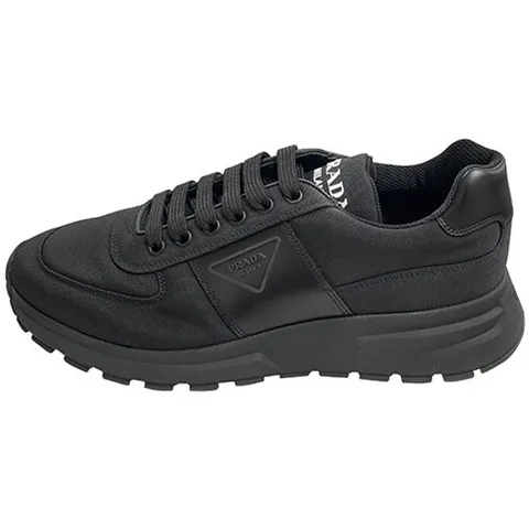 (명품) 삼각로고 레더 나일론 스니커즈 블랙 남성 슈즈