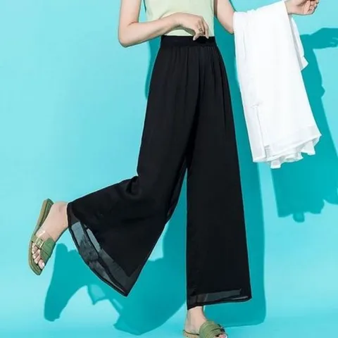 쉬폰 베이직 여성 와이드 일자 올데이 밴딩 팬츠 캐주