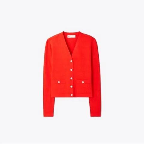 [시즌오프30%][토리버치 공식] 티 모노그램 자카드 가디건 - 블레이징 레드