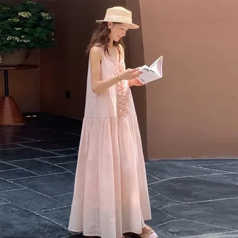 이쁘다 루엔 프릴 민소매 롱 원피스