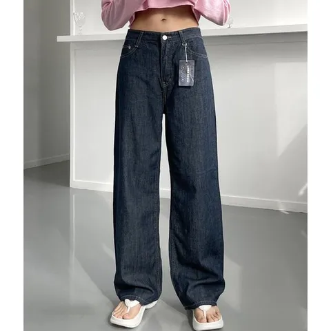여성 쿨 린넨 논페이드 와이드 데님팬츠 썸머 마 생지 통청바지