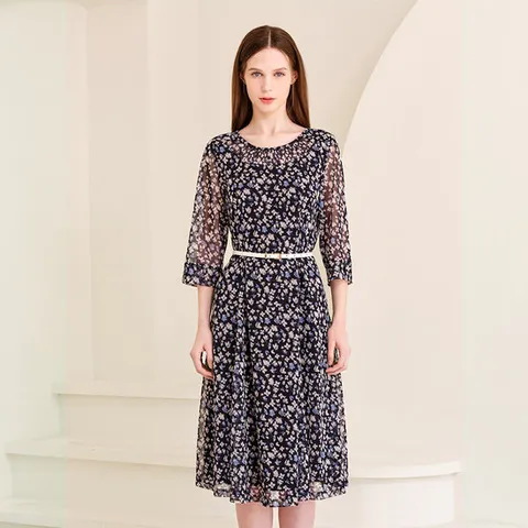 [마담엘레강스][마담엘레강스] 네크 셔링 메쉬 꽃프린트 원피스