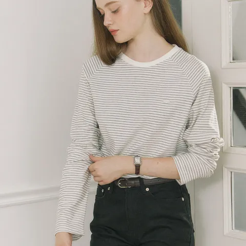 [ 롯데백화점 ][아워호프] Stripe Raglan T-shirt - Grey [H24FW-TS01-GRE]