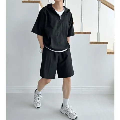 남성 여름 후드 반팔 세트 1P 아노락 운동복 셋업 남성트레이닝세트 남자트레이닝세트 트레이닝세트 아노락세트 반집업세트 후드반팔세트 남성운동복세트