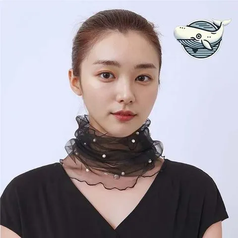 여성용 우아한 레이어드 스카프 진주 장식 목 시스루스카프 목주름커버스카프 목주름가리개 목주름스카프 망사스카프 미니목주름스카프 목주름커버