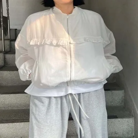 에투르 바람막이 프릴 점퍼 봄 자켓 잠바(국내제작) 여성자켓 블루종 간절기아우터 봄버자켓 바람막이자켓 잠바 블루종자켓 집업 봄잠바 봄아우터