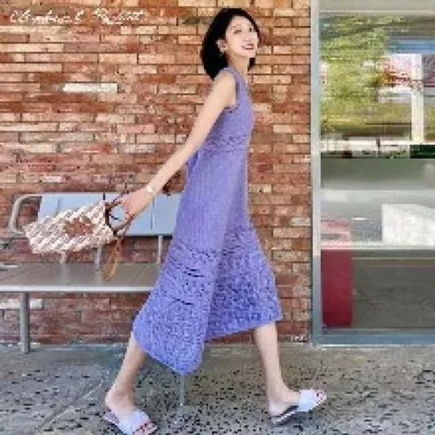 (127000075) 바람숭숭니트롱드레스 플 롱 호캉스 원피 비치 원피스 데일리 드레스 여름 여성 슬림 맥시원피스 심플 롱원피스 브이넥 니트