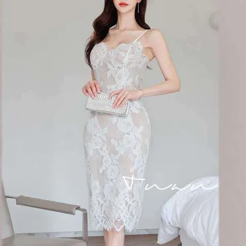 마테[2292]-V넥 섹시 레이스 슬링 원피스