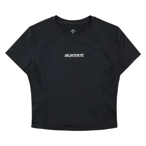 데상트 여성 슬림핏 세미크롭 반팔 티셔츠 SP322TTS76BLK