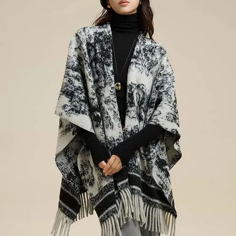 G126799_고급스런 물나염패턴의 망토 숄머플러 가디건 숄가디건 여성망토가디건 판초 숄망토 케이프가디건 니트망토 가오리가디건 머플러 케이프