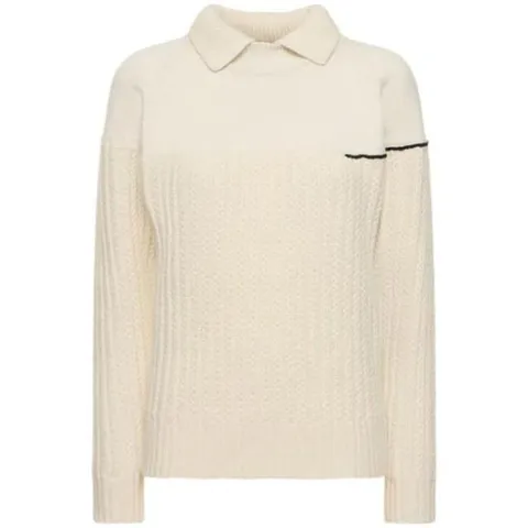 25 FW 빅토리아 베컴 케이블 리브 울 카라 포인트 스웨터 크림