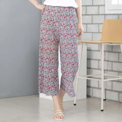 색상 랜덤발송 여자 8.5부 긴바지 꽃주름 쿨냉감 팬츠 여성잠옷 여름잠옷 여름바지 고무바지 밴딩팬츠 여름반바지 통바지 여름파자마