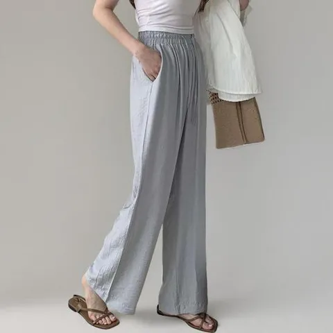 여성 린넨 나일론 밴딩 와이드 팬츠 찰랑핏