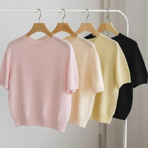 여성 썸머 버블 홀가먼트 반팔 니트