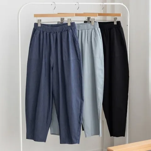 여성 썸머 데일리 마틴 스판 밴딩 배기 팬츠
