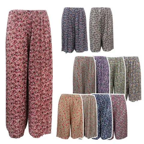 [쓰리몰] 여성 5부/8부 플리츠 꽃무늬 팬츠 주름 냉장고 바지 빅사이즈 촌캉스 몸빼 바지