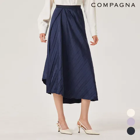 새틴 슬래시 주름 롱 스커트_CACS1-WQS050