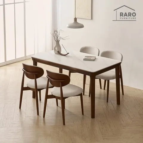 라로퍼니처 보나 1400 포세린 통 세라믹 4인 식탁 세트 월넛 (식탁+의자4)