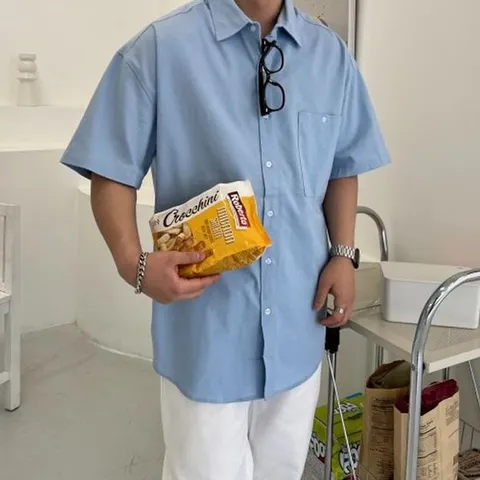 유인맨즈 / 남자반팔셔츠 린넨셔츠 소라색셔츠 흰남방