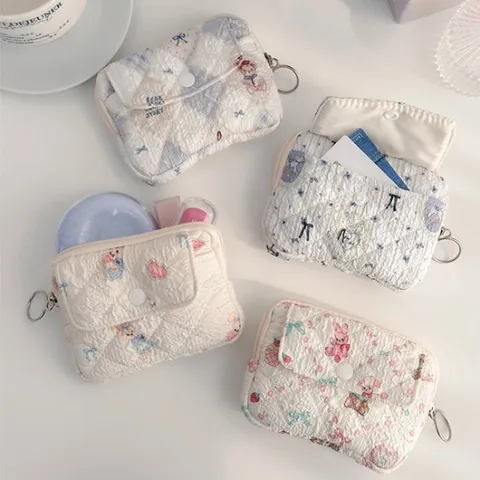 퀼팅 미니 수납 누비지갑 지퍼 파우치 카드지갑 키링