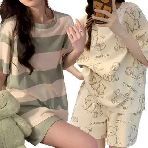 꿀잠 반팔 코튼 라운지웨어 캐릭터잠옷 썸머파자마 파자마파티