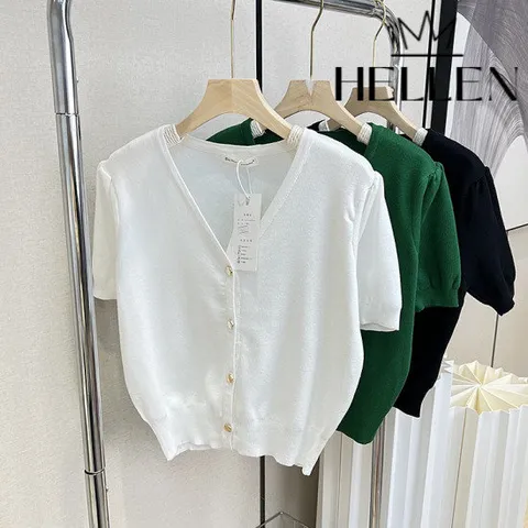 [헬렌] 여름 반소매 브이넥 가디건 고트반팔가디건 B-367