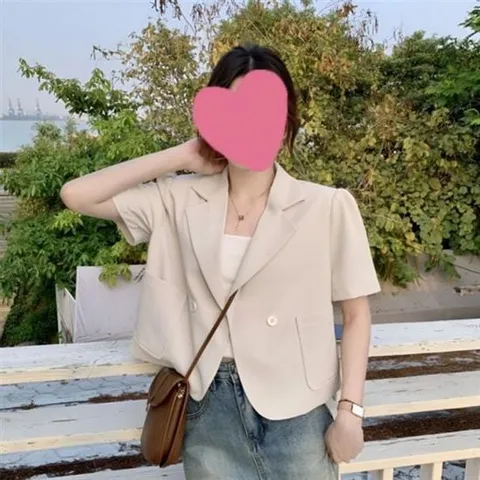 여름 베이직 퍼프 소매 원버튼 올데이 썸머 반팔 자켓 데이트코디