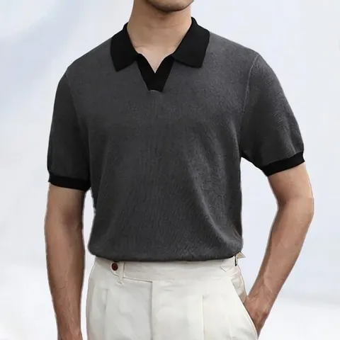 [디자이너몰]여름 신상 슬림 스판 브이넥 남성 반팔 니트