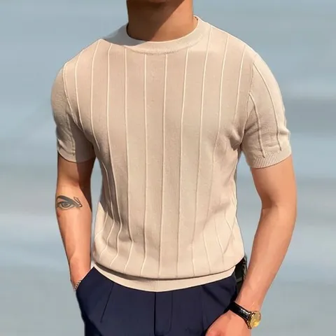 [디자이너몰]여름 신상 고급 라운드 남성 반팔 니트