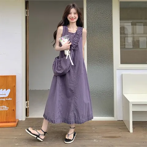 [아리엘스타일]민소매 프릴디테일 여름휴가룩 제스롱여름원피스