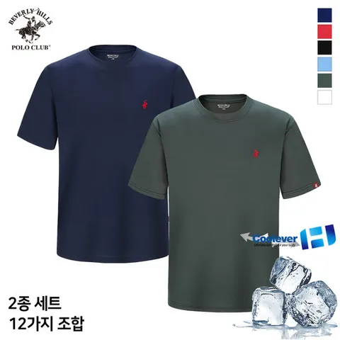 [비버리힐즈폴로클럽] [2PACK] 남여공용 기능성 쿨에버 냉감 반팔 라운드 티셔츠