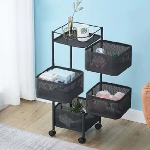 철제 4단 회전 트롤리(블랙) 주방 세탁실 이동식선반