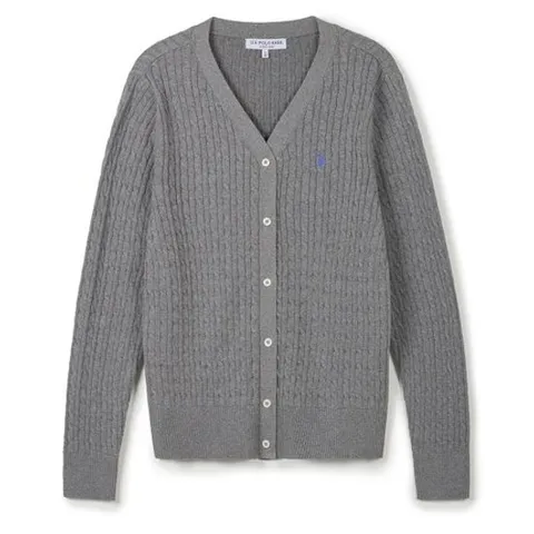 [U.S. POLO ASSN.] 여성 클래식 코튼 가디건_차콜그레이