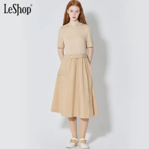 르샵 반팔 저지우븐 배색 원피스