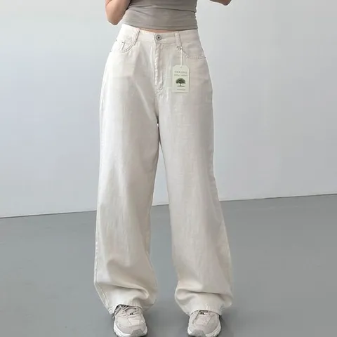 여성 썸머 쿨 텐셀 코튼 와이드 팬츠 후들 면 통바지