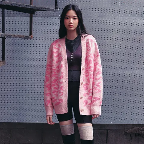 [ 롯데백화점 ][랩]호피패턴 배색 니트가디건 (AQ4KGA21)