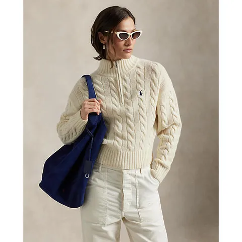 폴로 랄프 로렌 여성 케이블 울 캐시미어 하프 지퍼 스웨터(WMPOSWENC021316100)