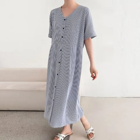 까르죠아 66~110 시원한 스트라이프 원피스 여자 지지미 지짐이