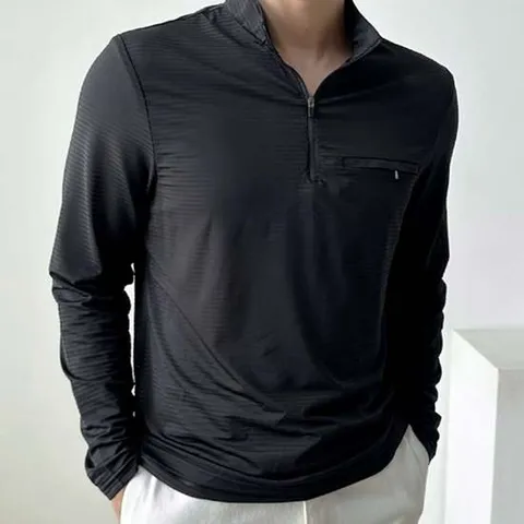 남성 여름 출근 작업용 시원한 검정 긴팔 집업 티셔츠 여름티 반집업 집업티셔츠 쿨티셔츠 라운드티