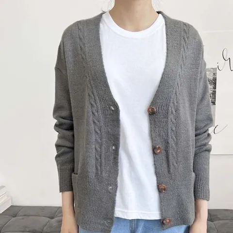 여자 가을 겨울 편안한 브이넥 포켓 니트 간디건 여성가디건 여성카디건 여성니트가디건 베이직가디건 간절기가디건