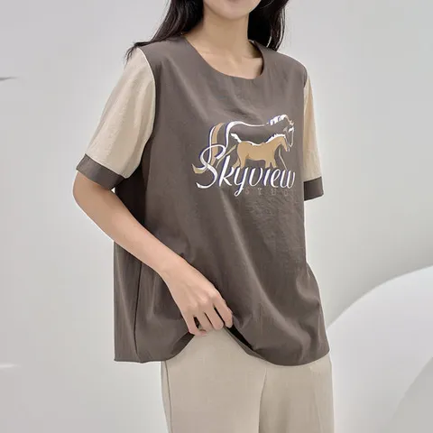 [로즈미] 더홀스 프린팅 배색 티셔츠