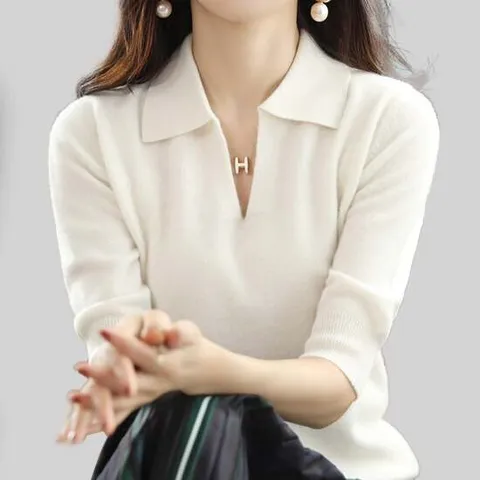 여성 여름 반팔 카라 브이넥 니트 티 크림 여름니트 반팔니트 여름니트티 여름반팔니트 여성여름니트 여성니트반팔 썸머니트 브이넥니트 여자반팔니트