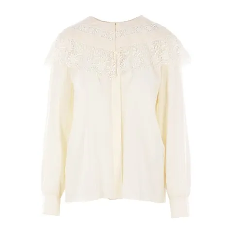 끌로에 레이스 디테일 크레이프 드 신 실크 블라우스  CH25AHT5