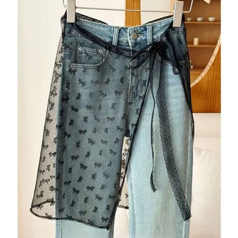 여성 힙커버 시스루 레이어드 랩스커트 1P 리본 레이스 랩업