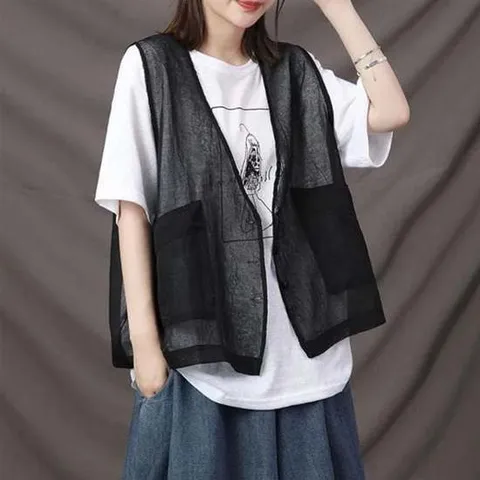 은창) 시스루 포켓 썸머 조끼 여름 베스트 봄 아우터 잠바 점퍼 여성 외투 루즈핏