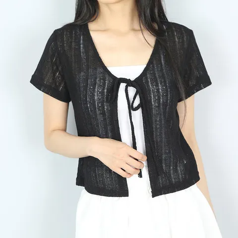 [파라노말샵]썸머 시스루 리본 반팔 크롭 가디건 (파라노말샵)