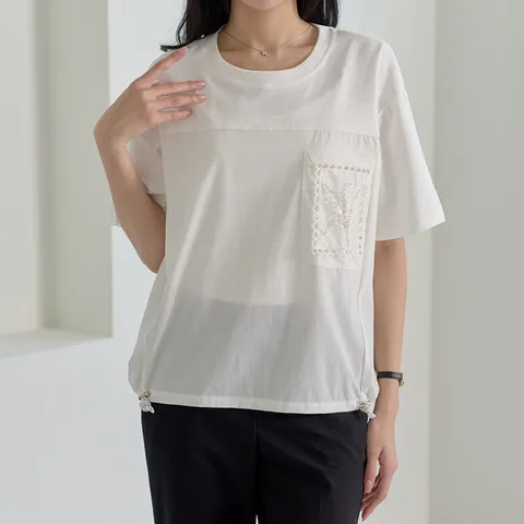 [로즈미] [55~88] 비로 비즈포켓 반팔 티셔츠