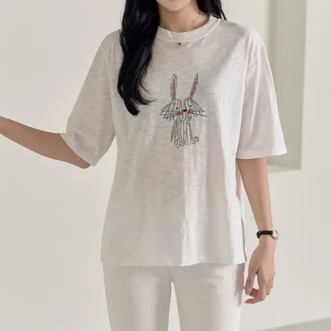 [로즈미] [55~77] 비에 슬라브 프린팅 반팔티셔츠