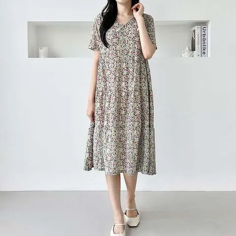 까실이 브이넥 캉캉 캐주얼 원피스 여성 여름 시원한