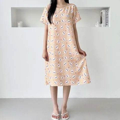 포포면 여름 반팔 원피스 여성 시원한 편한 캐주얼룩